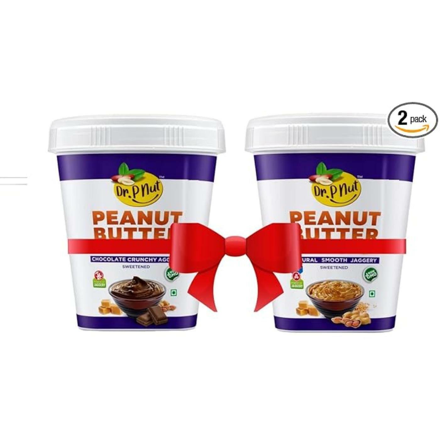 Dr. P Nut Peanut Butter Chocolate Crunchy & Smooth Jaggery Spread Combo Pack | Tasty & Healthy Nut Butter Spread for Breakfast & Snacks | Zero Trans Fat | Creamy Peanut Butter Pack of 227g + 227g