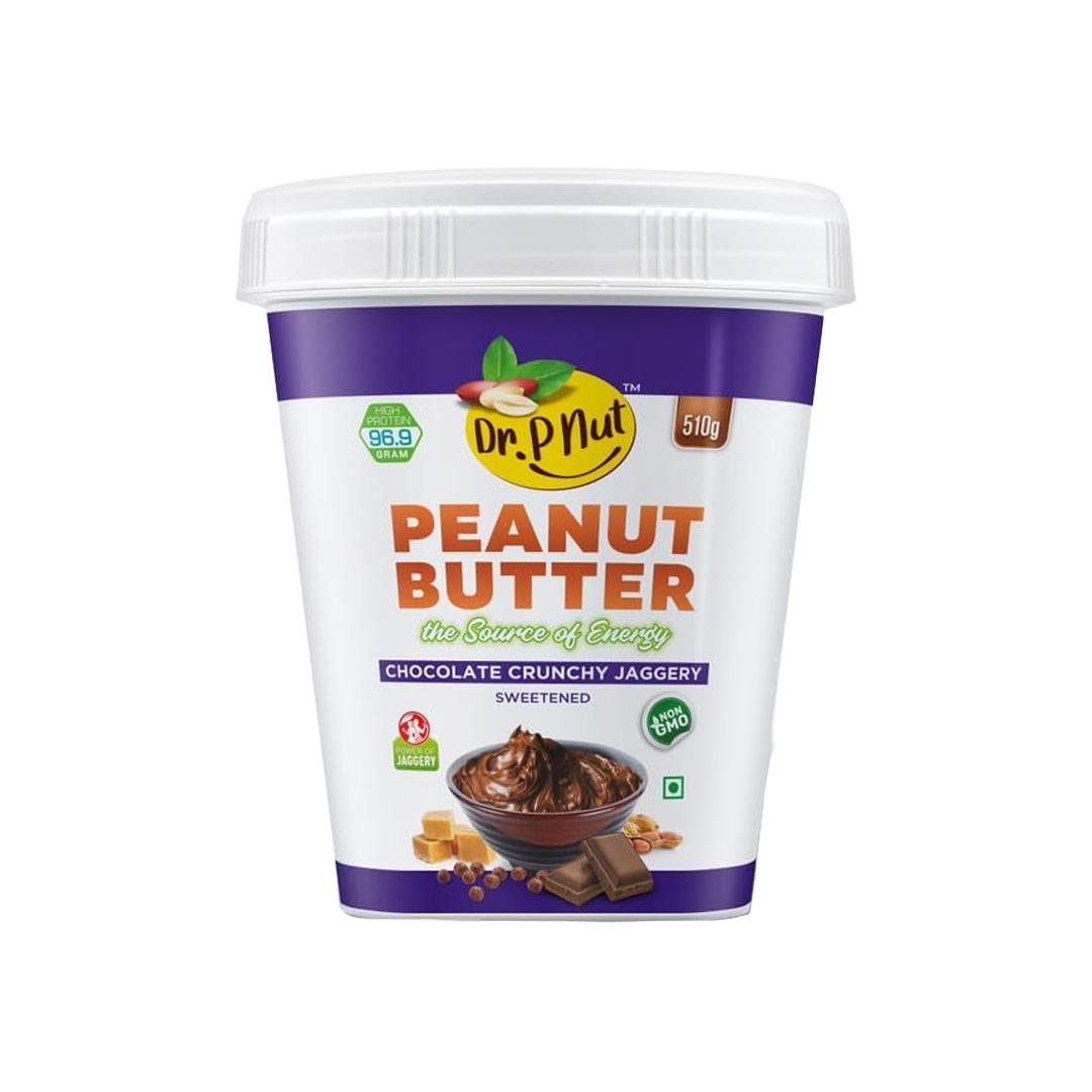 Dr. P Nut Chocolate Crunchy Jaggery 510g | High in Protein | Vegan | Cholesterol Free | No Hydrogenated Oil | NO Trans-Fat | Power of jaggery | Non GMO | No artificial ingredients
