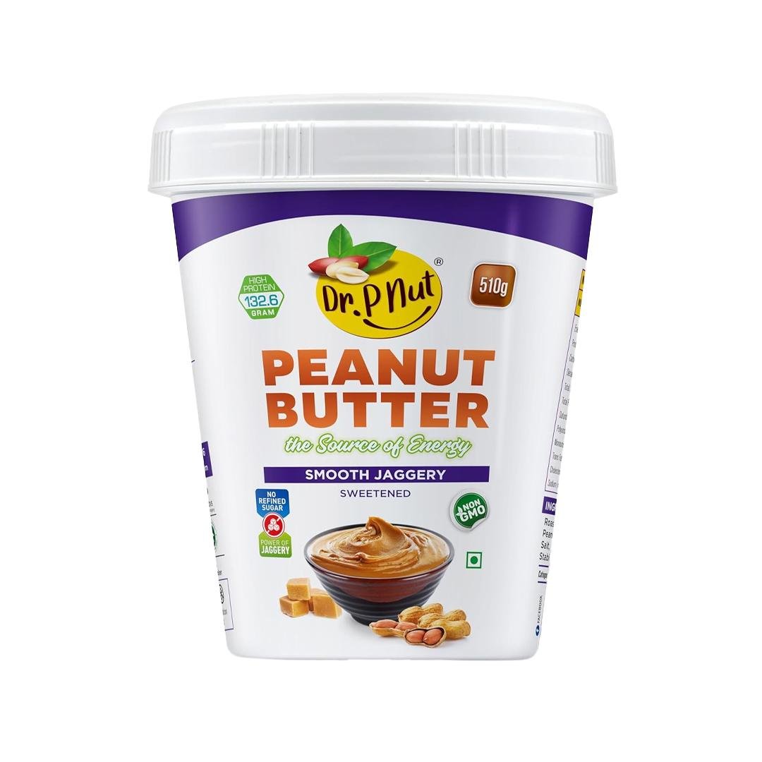 Dr. P Nut Smooth Jaggery 510g | High in Protein | Vegan | Cholesterol Free | No Hydrogenated Oil | NO Trans-Fat | Power of jaggery | Non GMO | No artificial ingredients