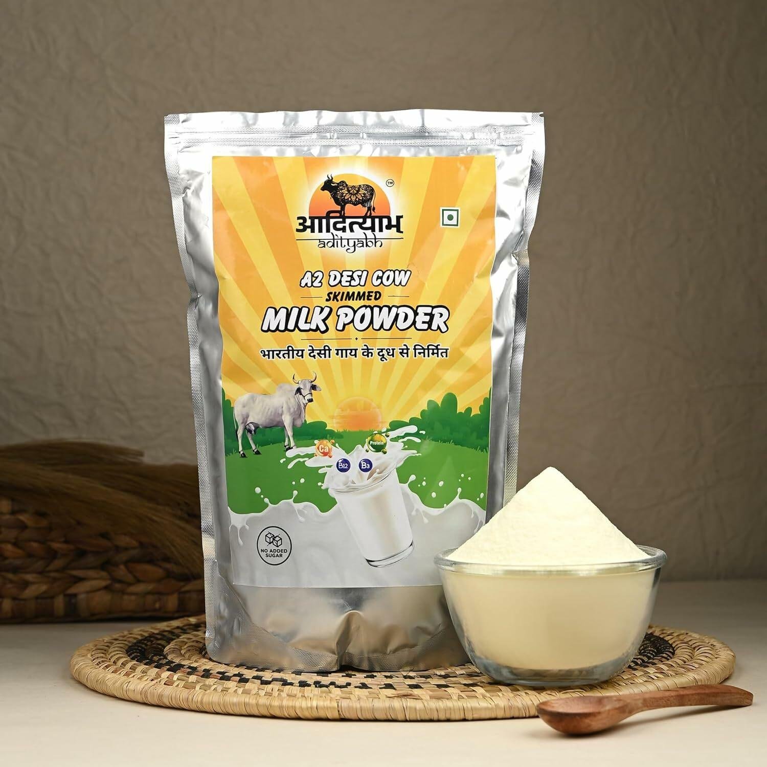 Adityabh A2 Cow Skimmed Milk Powder 450gm | No Added Sugar, No Preservatives | Nutrient-Rich Dairy Powder | Ideal for Tea, Coffee & Daily Kitchen Use (Pack of 1)