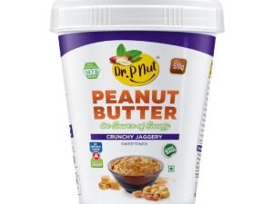 Dr. P Nut Peanut Butter Crunchy Jaggery - 227g | Peanuts & Natural Jaggery | High Protein | No Added Sugar or Preservatives | Healthy & Crunchy Vegetarian Spread for Snacks & Breakfast